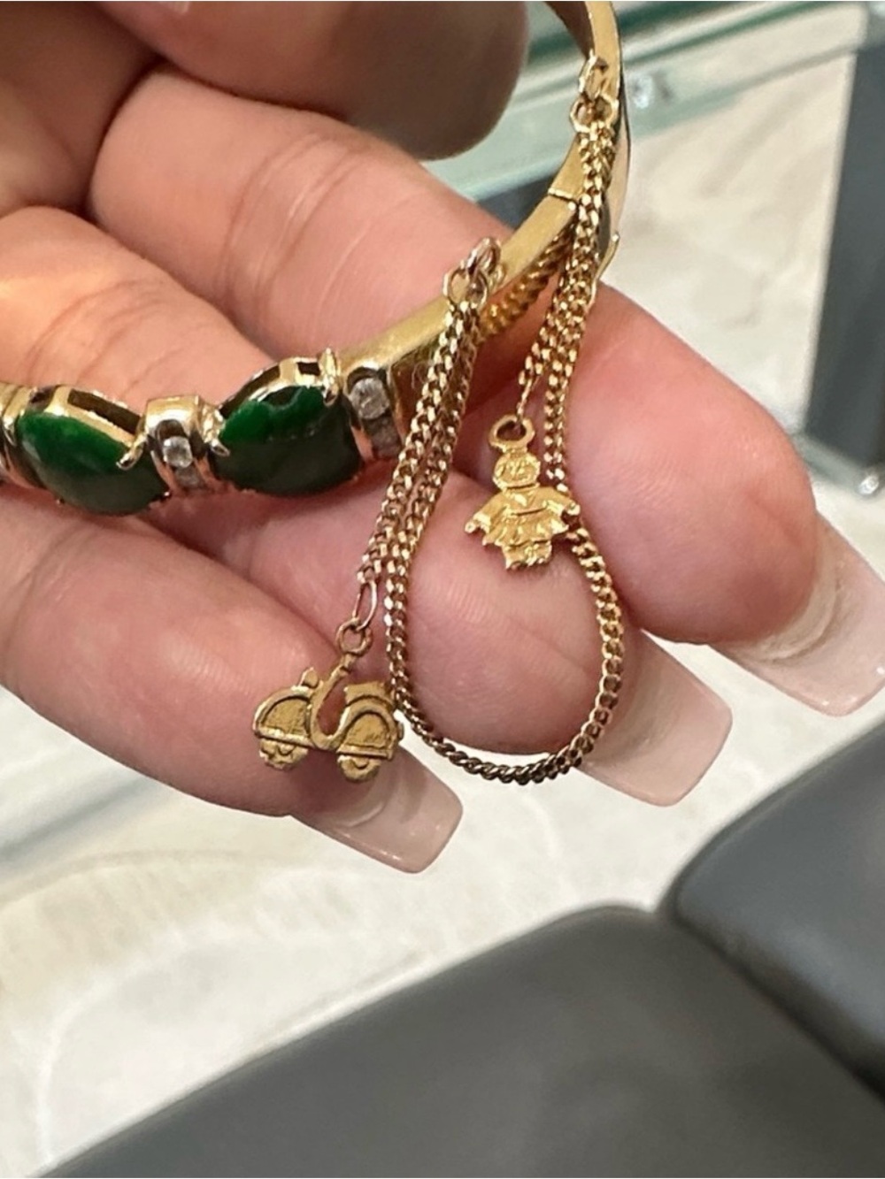 14k Diamond/Jade Bracelet with Charm - Picture 7 of 7